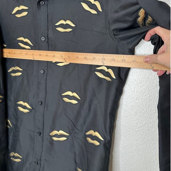 Givenchy Black with Gold Embroidery Lips Button Front Long Sleeve Shirt 38 / M - Picture 14 of 14